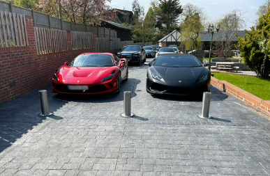 example of electronic bollards installed on a residential driveway