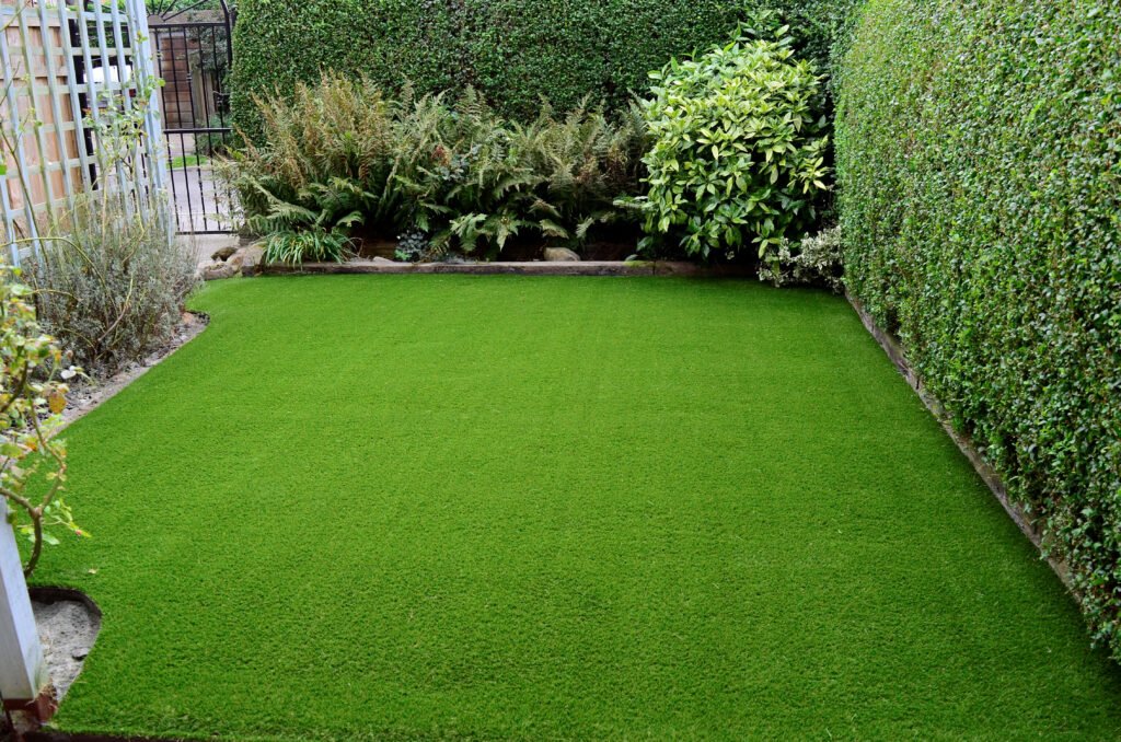 Newly installed artificial grass garden in london